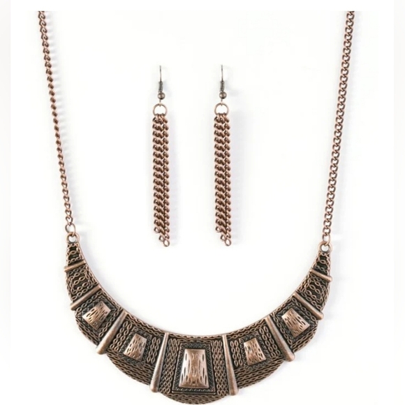 paparazzi Jewelry - NWT Paparazzi Adventure Queen copper tribal necklace tassel chain earring set